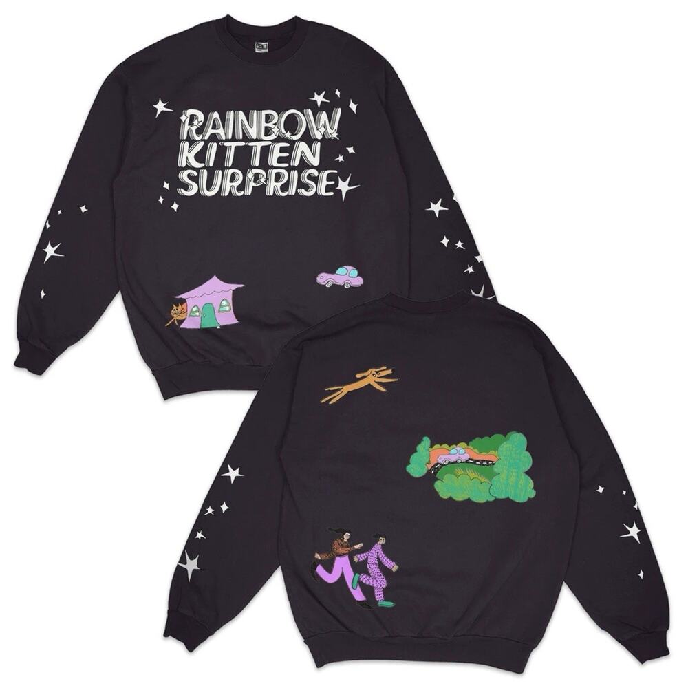 Rainbow Kitten Surprise Kitty Folk Crewneck Sweatshirt Black Multicolor Medium